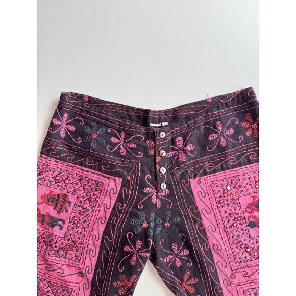 Vintage Made in India Pink Embellished Embroidered Cotton Bootcut Pants, Size L - Picture 12 of 16